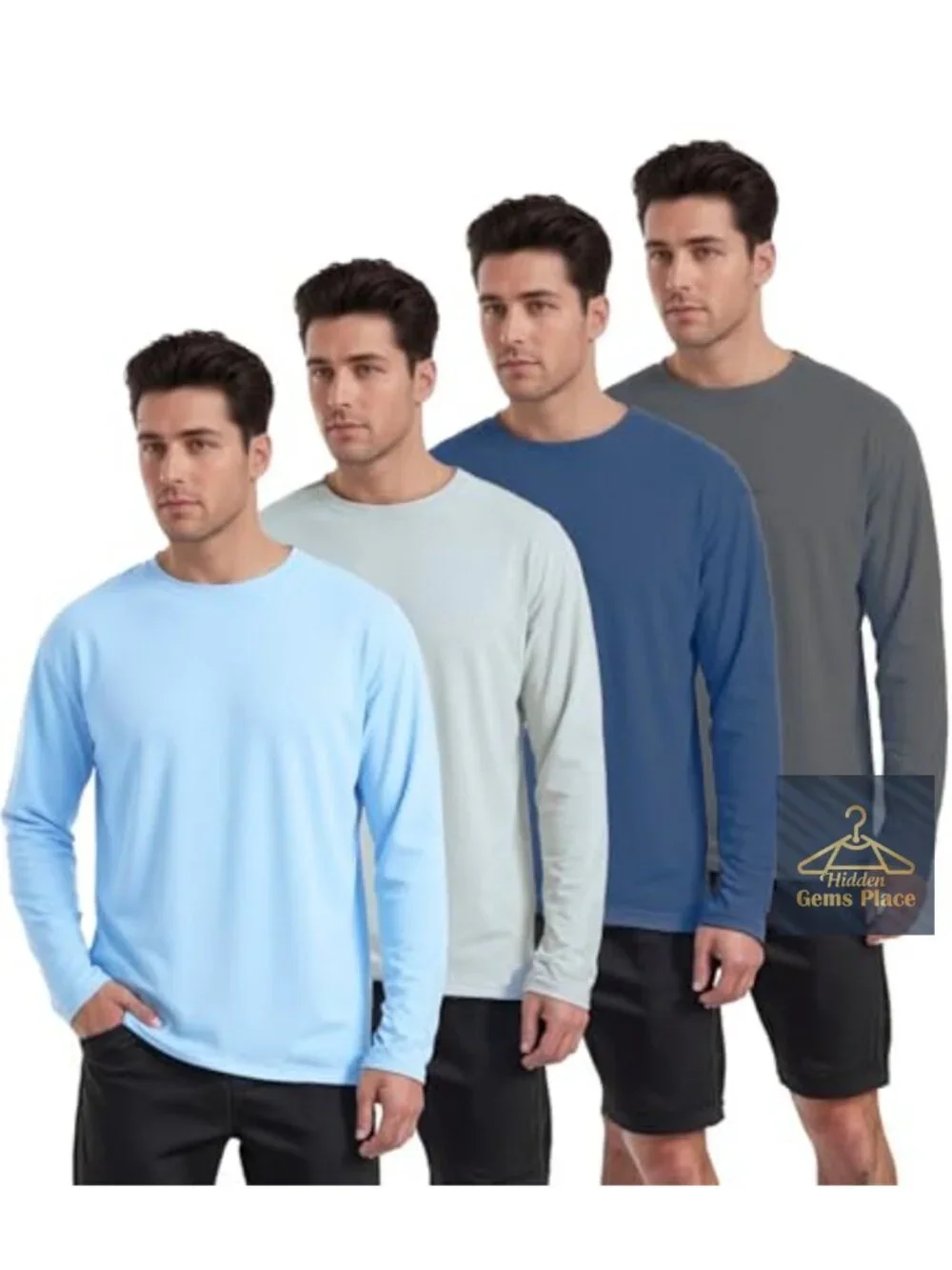 Men's UPF 50+ Long Sleeve Rash Guard Swim Shirts 4 Pack UV Sun Protection